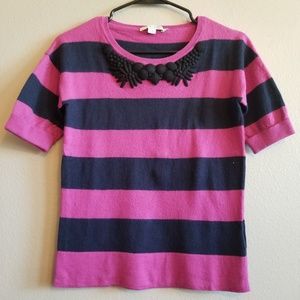 Anthropologie Boden pink and Black Striped Sweater